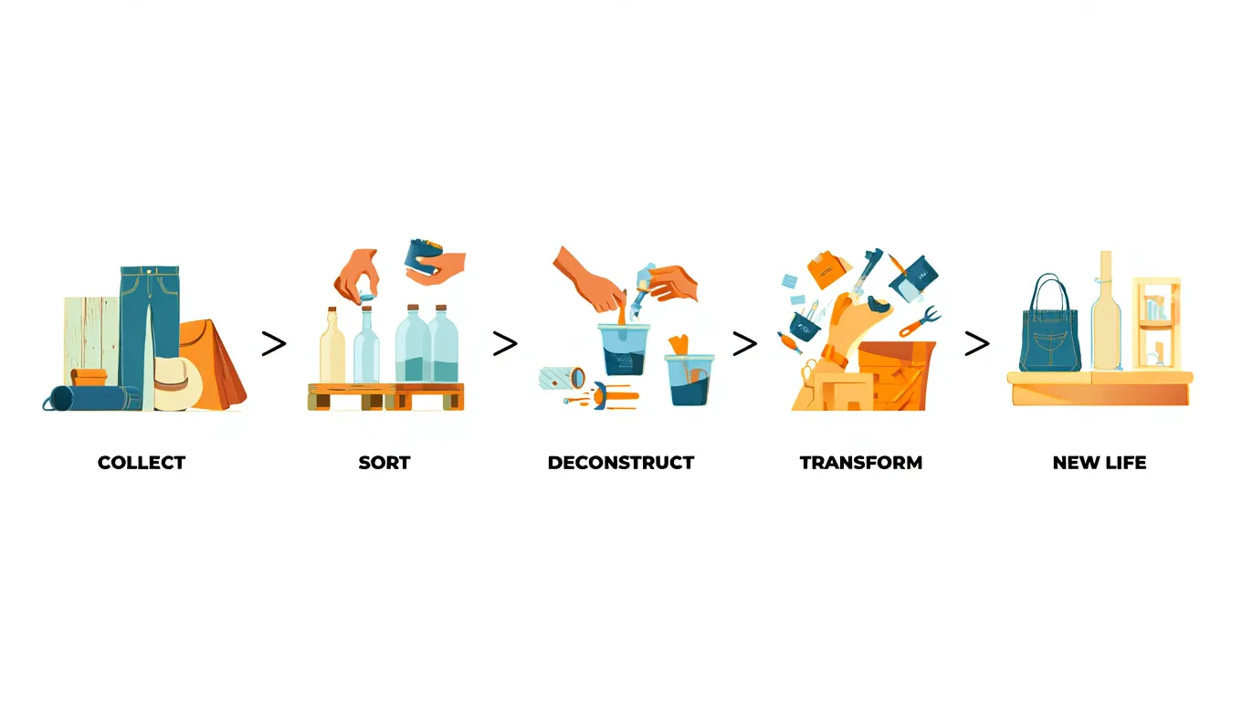 Upcycle process diagram showing transformation stages